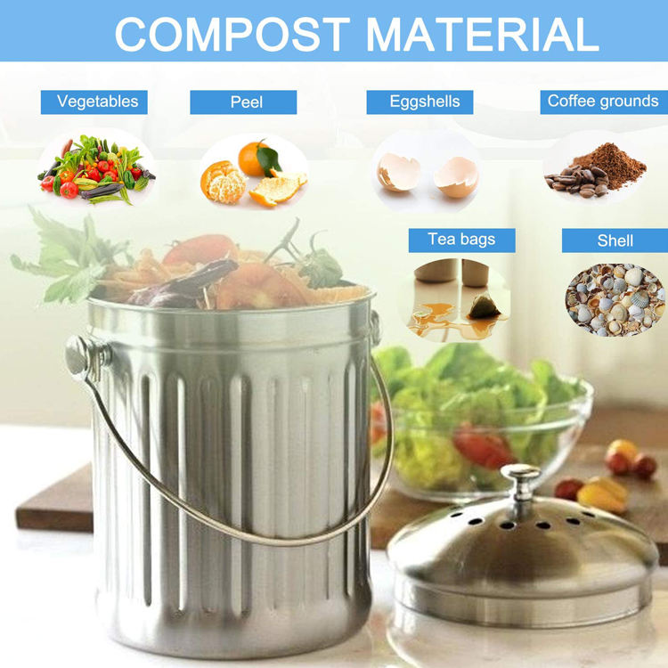 Intérieur en acier inoxydable avec filtre Conteneur Comptoir bac à compost cuisine