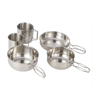 Transfrontalier en plein air alpinisme portable 5 pièces pot camping pique-nique barbecue voyage pêche en acier inoxydable tasses et bols t