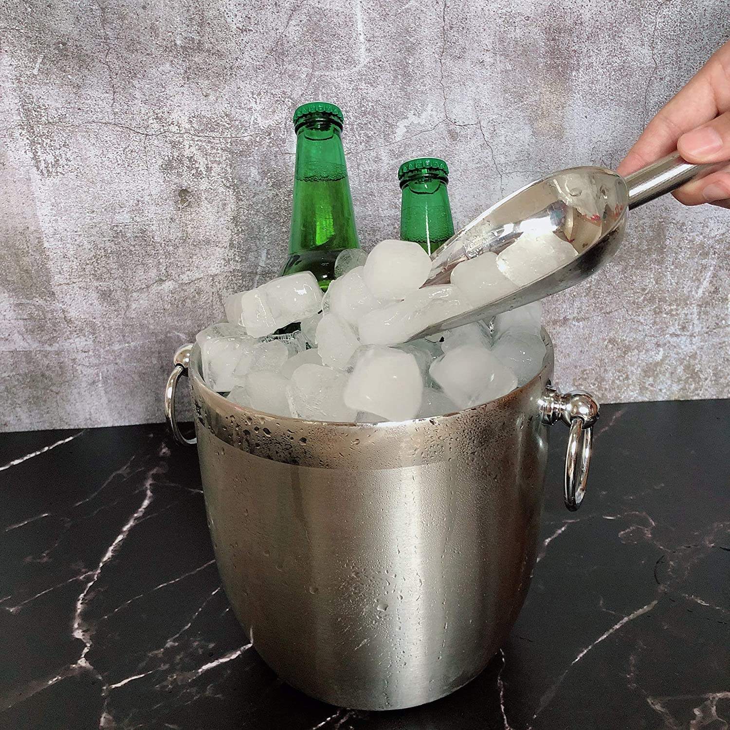 Seau à glace seau à champagne et à vin isolé à double paroi pour garder la glace congelée plus longtemps Seau à glace en acier inoxydable de 3 litres avec couvercle