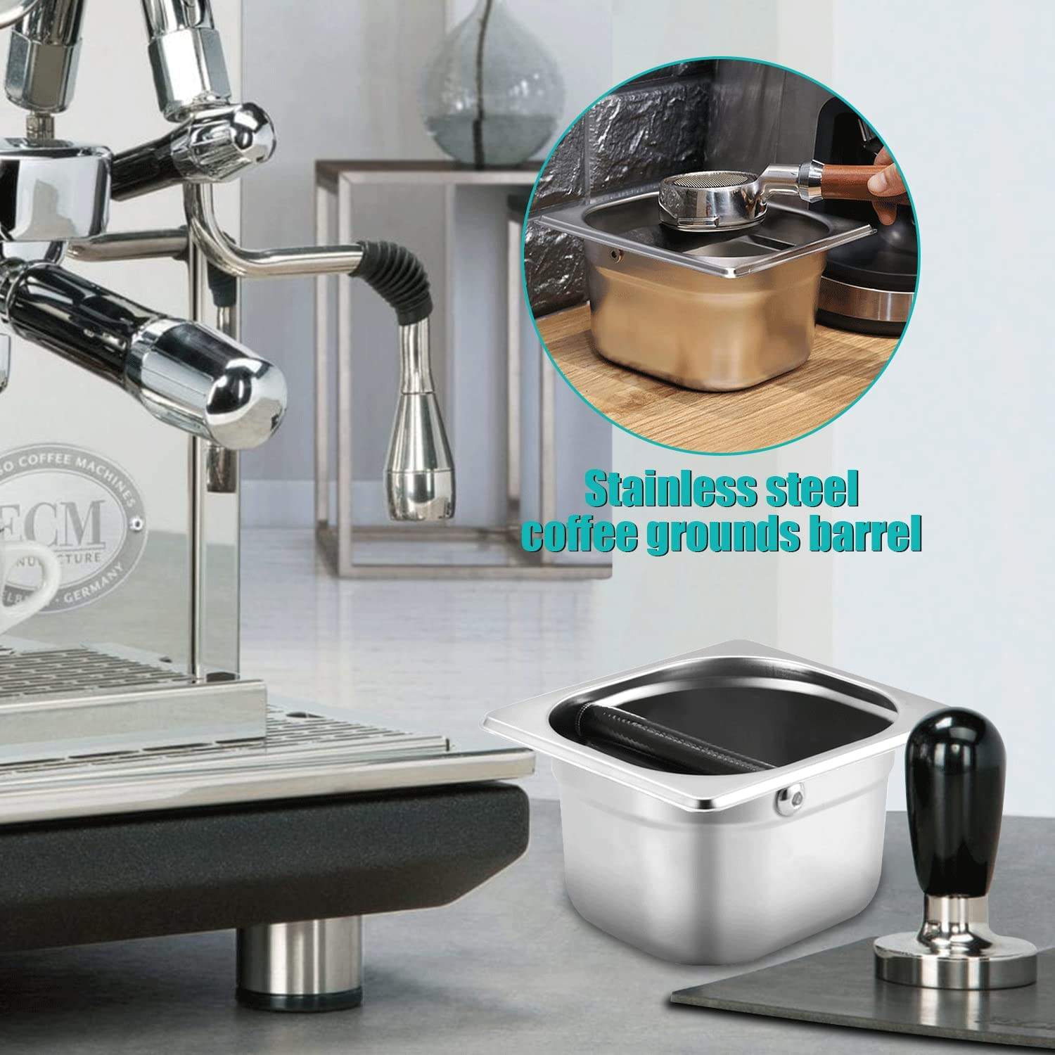Espresso Knock Box - Accessoires de station de café, outils de café commerciaux - Panier à café en acier inoxydable avec pied antidérapant