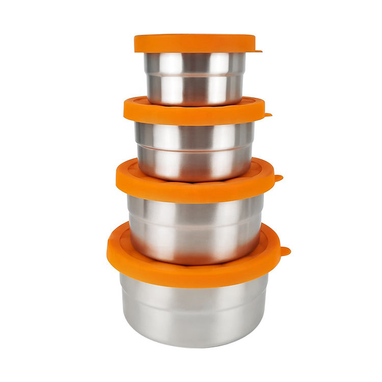 Ensemble de 4 boîtes à lunch Bento écologiques en acier inoxydable étanches pour enfants contenant de soupe à sauce avec couvercle en silicone