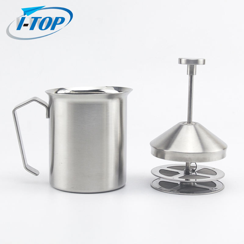 Café Cappuccino Latte Chocolat Double Filtre Écran 304 En Acier Inoxydable De Poche Manuel Mousseur À Lait Pichet