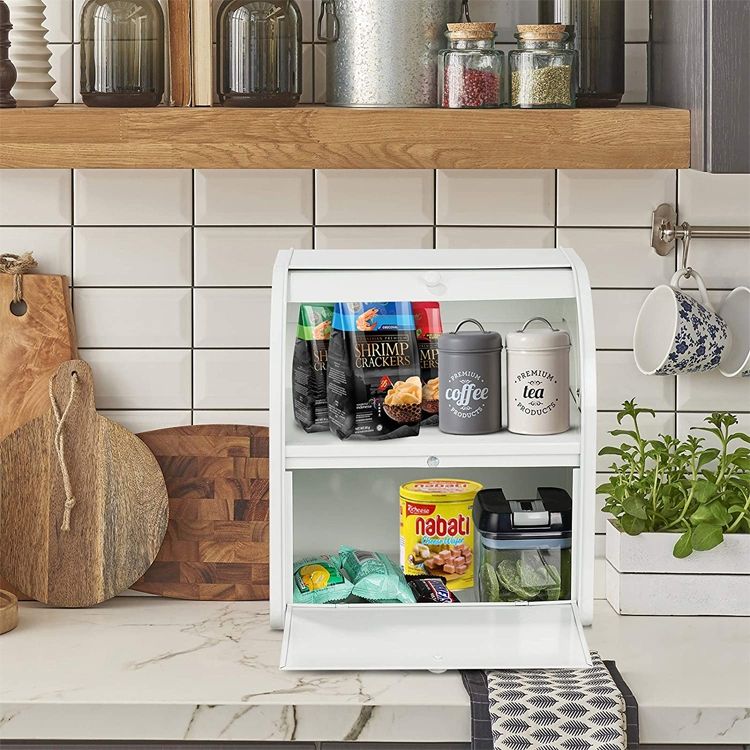 Boîte à pain la plus vendue support de grande capacité 2 niveaux en métal en acier inoxydable grandes boîtes de stockage des aliments conteneur pour pains