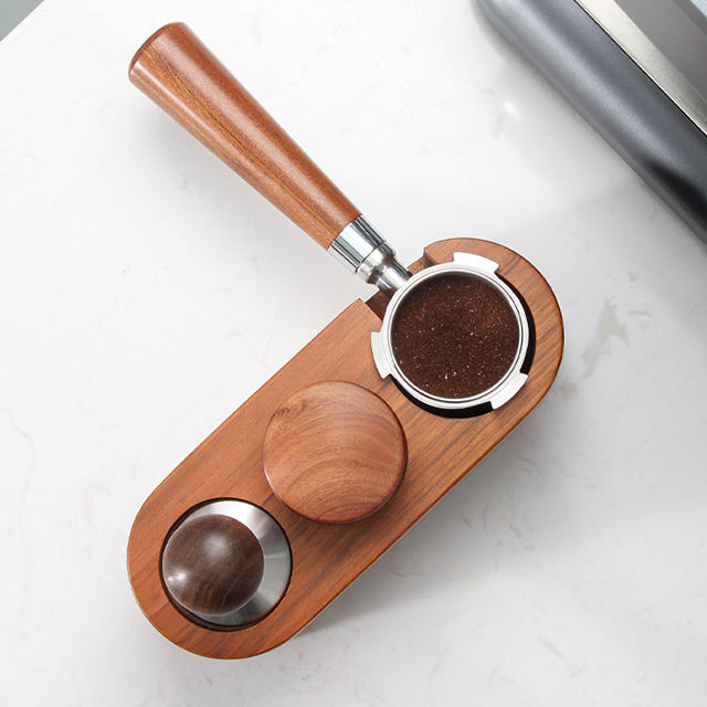 Distributeur de café en bois de 58 mm, outil de nivellement de café à hauteur réglable avec trois pentes inclinées en acier inoxydable