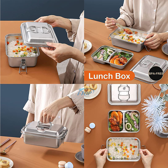 Vente en gros Adultes Enfants Leakproof Lunch Bento Box conteneur de stockage des aliments 304 Boîte à Lunch en Acier Inoxydable avec Couvercle