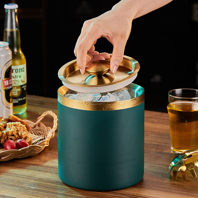 Luxe 3L Portable cocktail panier à glace or refroidisseur seau à vin Double paroi en acier inoxydable seau à glace pour les fêtes