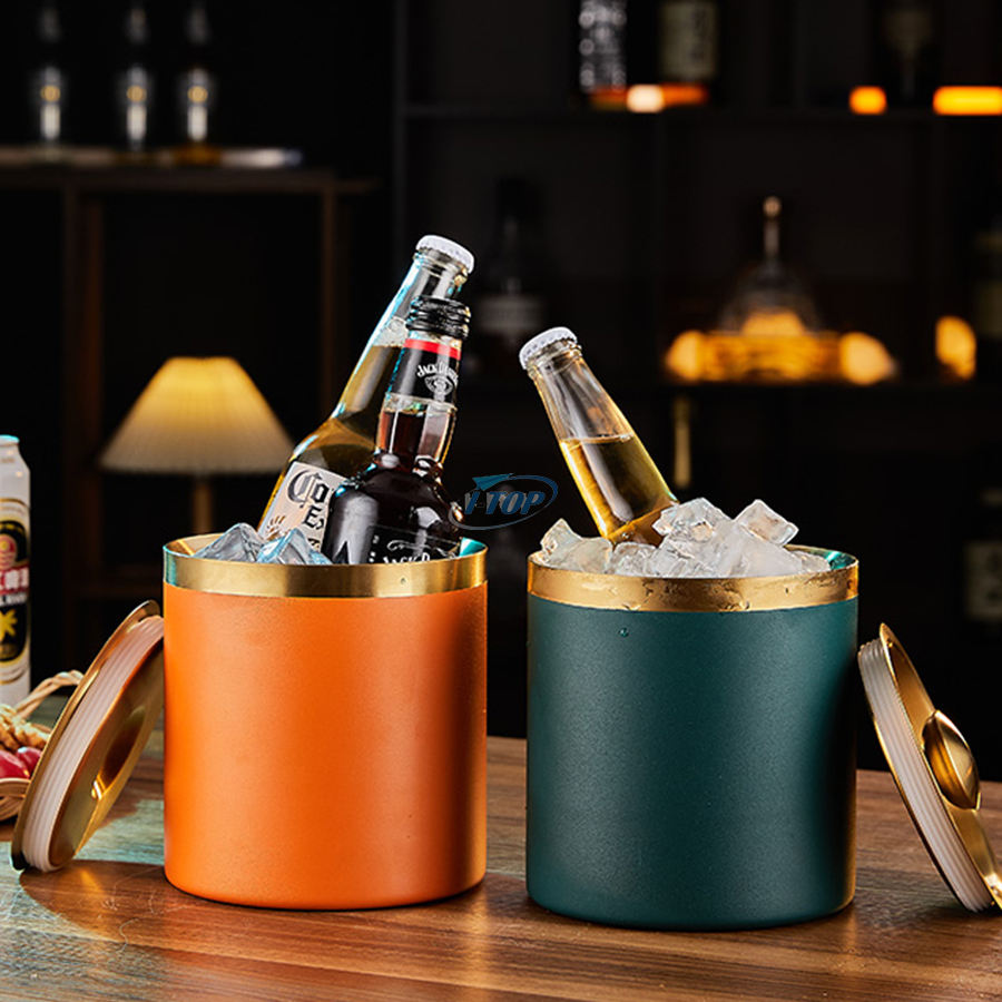 Cadeau parfait 4L Portable Champagne vin refroidisseur extérieur seau à glace Double paroi en acier inoxydable seau à glace pour barbecue