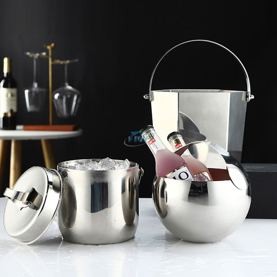 cadeau parfait Seau en métal argenté 4L Seau à vin Refroidisseur Seau à glace galvanisé avec double paroi