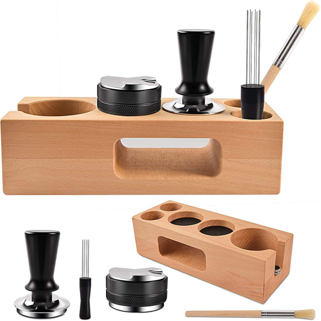 Espresso Tamper Café Distributeur Tamper Espresso Agitateur Bois Café Tamper Station Espresso Tamping Mat Compatible avec 58mm