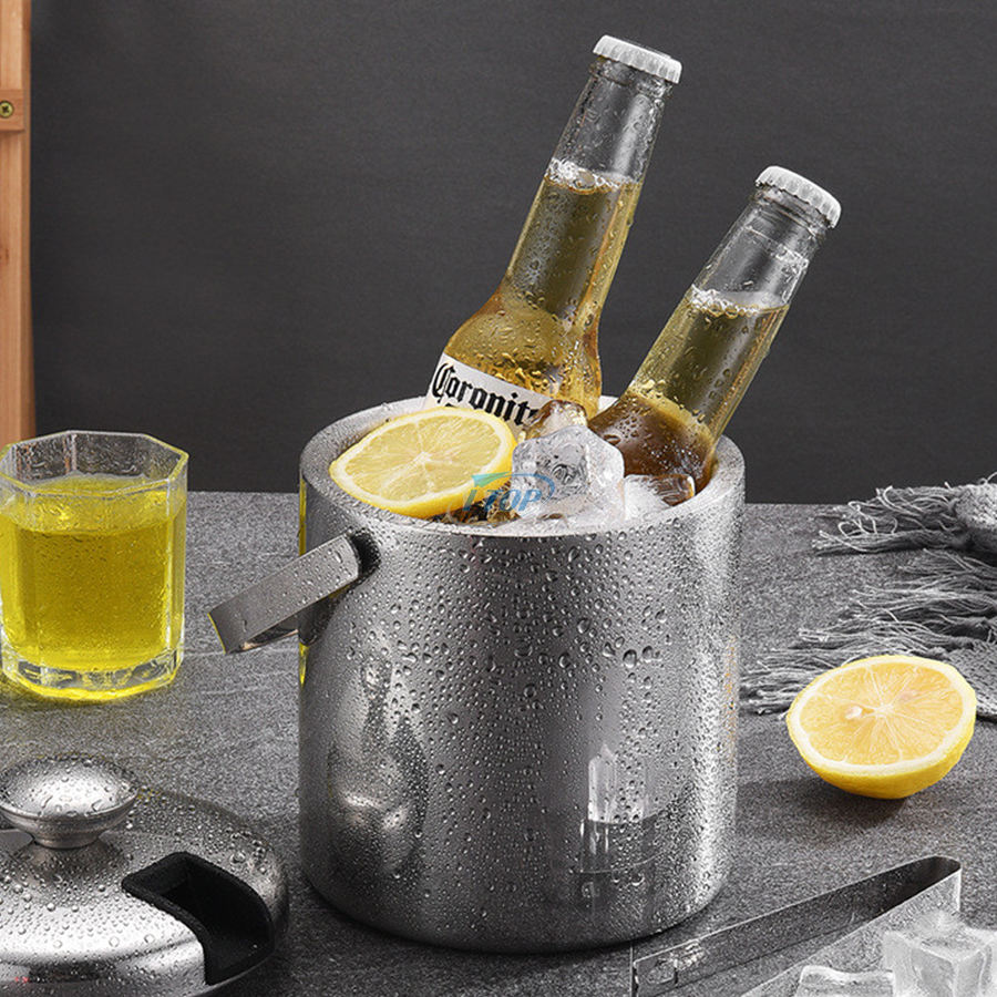 Logo personnalisé refroidisseur de boisson de fête isolé en acier inoxydable garder la glace congelée plus longtemps seau à glace pour bar à cocktails et fêtes