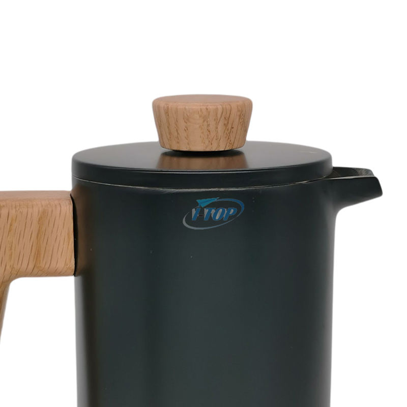 Presse française à double paroi isolée manche en bois thermique en acier inoxydable 304 Cafetière Cafetière