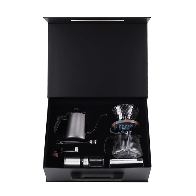 Échantillon disponible coffret cadeau voyage en plein air goutte à goutte café kit de café avec moulin à café manuel filtre bouilloire pot et cuillère