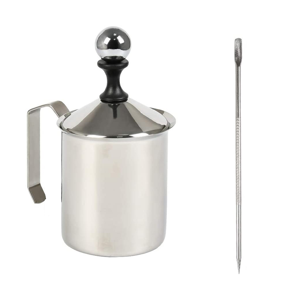 Mousseur à lait manuel en acier inoxydable 400 ML/800 ML mousseur à Double maille moustache le Double tamis et mécanisme de pression spécial