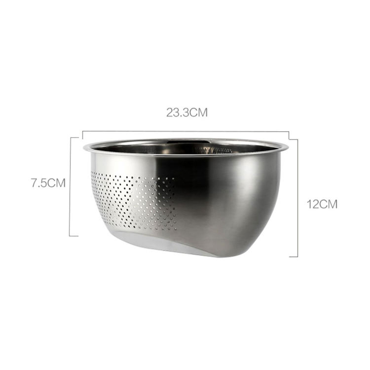 Amazon vente chaude bol de lavage de riz en acier inoxydable passoire et passoire de cuisine avec égouttoirs latéraux