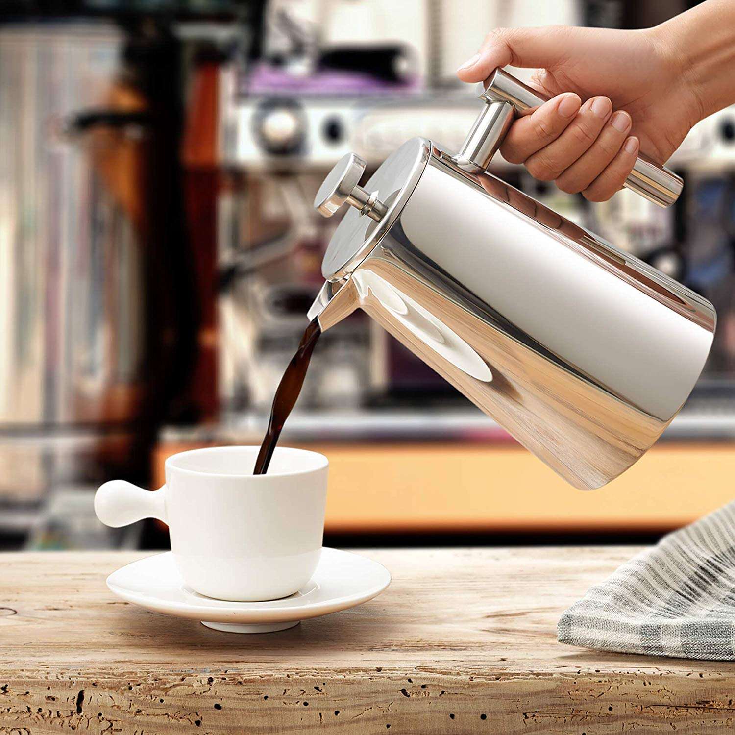 Presse française Cafetière En Acier Inoxydable Café Percolateur Pot Double Paroi et Grande Capacité Récipients À Café Manuels
