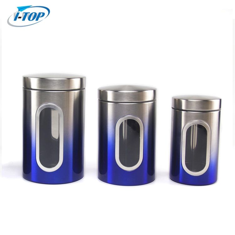 Ensembles de bidons hermétiques de cuisine uniques en acier inoxydable métal café thé sucre de qualité alimentaire voir à travers un pot de stockage de luxe