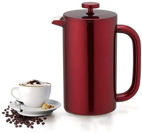 Cafetière à presse française, comprend une cuillère à clip !Résistant aux empreintes digitales, acier inoxydable isolé à double paroi, grand 4 tasses