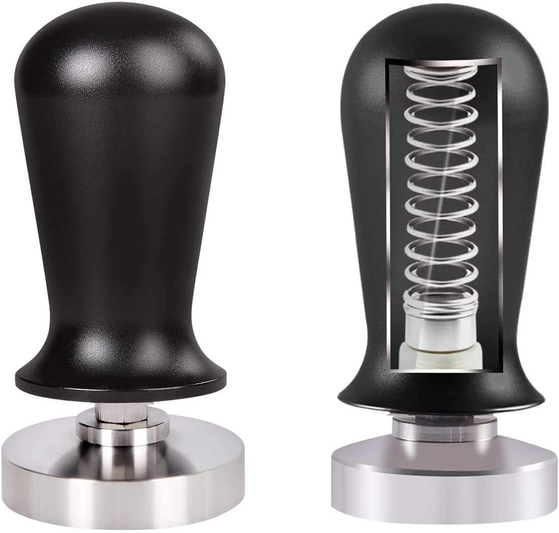 51mm Café Tamper Pression Régulée Calibrée Espresso Main Tamper 304 Base En Acier Inoxydable Noir