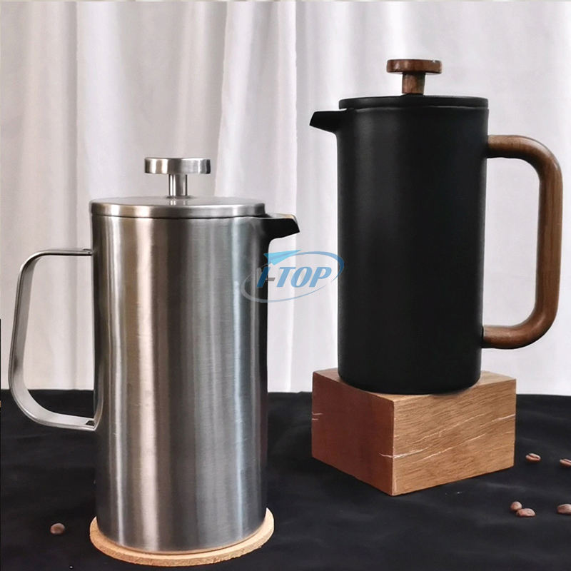 Presse française ventre Style classique en acier inoxydable 34 oz isolé cafetière à Double paroi presse française avec Logo personnalisé bois