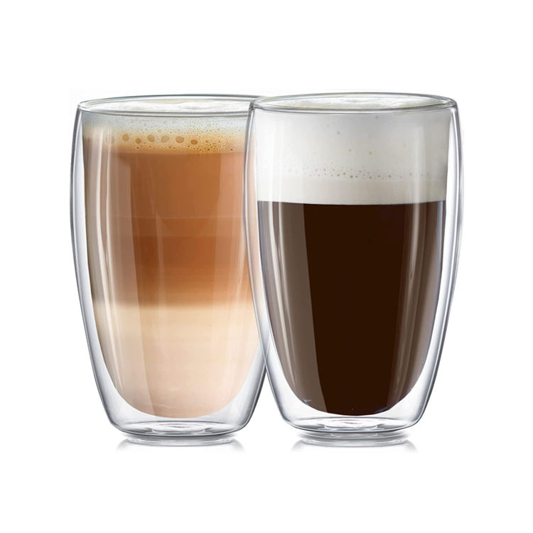 Tasses à café en verre ensemble tasses isolées à Double paroi grandes tasses pour thé Latte Cappuccino borosilicate tasses en verre transparent