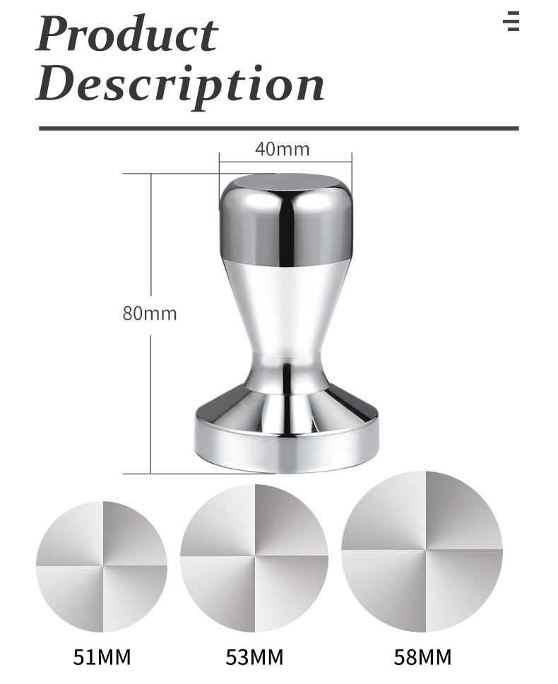 Presse à café en acier inoxydable Barista Espresso Tamper 51mm.53mm.58mm Presse à grains de café de base, Tamper à café expresso