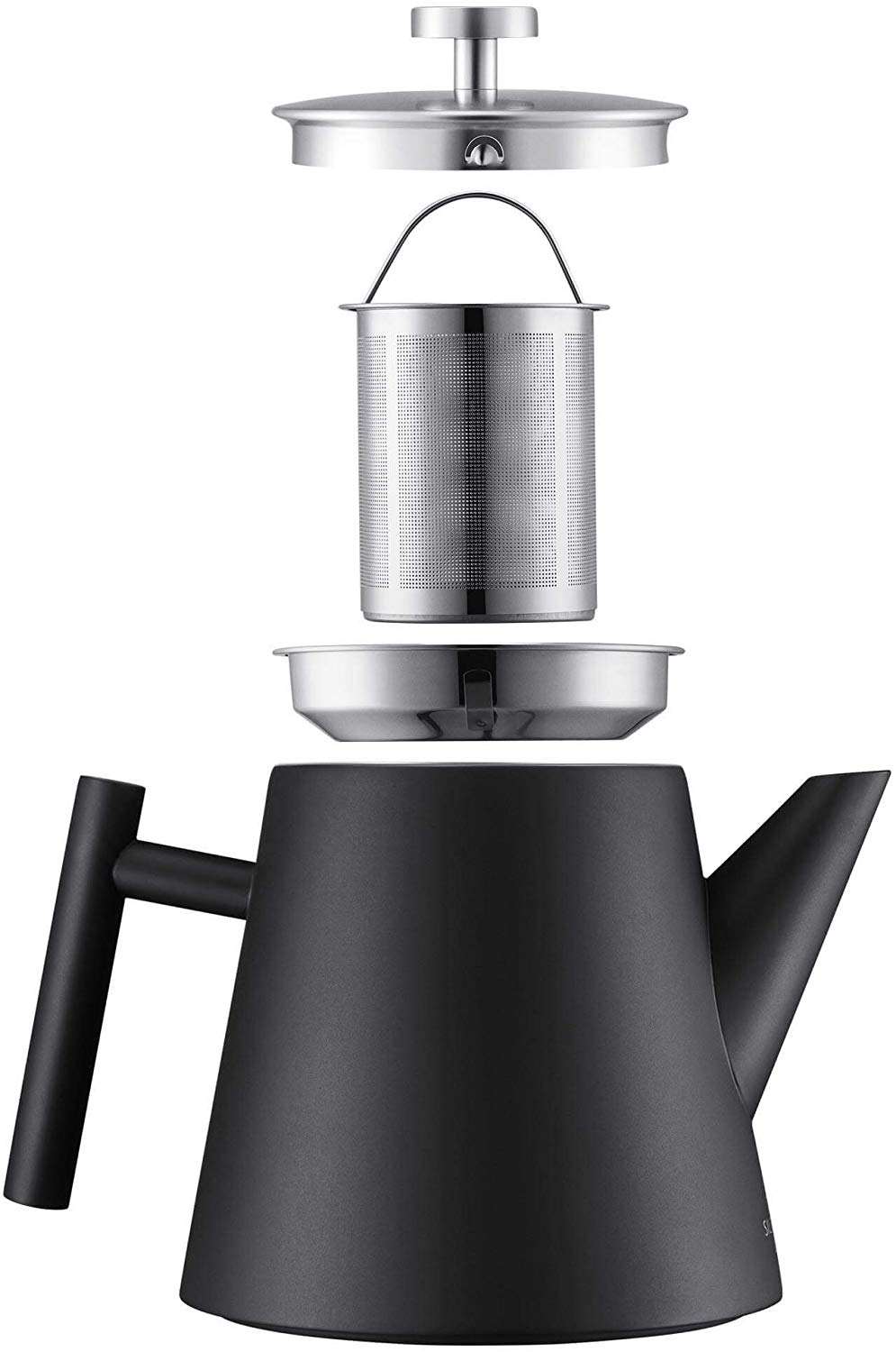 Théière en acier inoxydable avec réchaud Double paroi 1,2 L Maintient le thé chaud pendant longtemps avec infuseur à thé