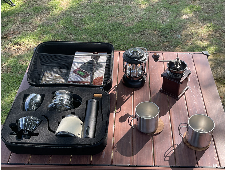 Cafetière d'extérieur V60 ensemble moulin à café goutteur avec acier inoxydable et bouilloire verre minuterie échelle sac de voyage adapté aux cadeaux