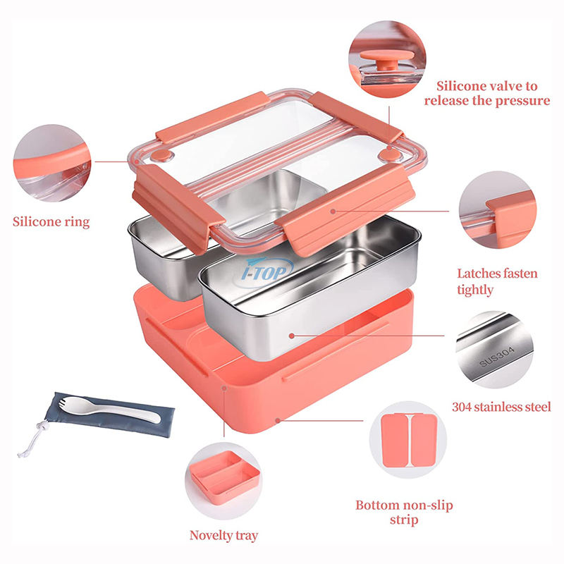 Vente en gros Adultes Enfants Leakproof Lunch Bento Box conteneur de stockage des aliments 304 Boîte à Lunch en Acier Inoxydable avec Couvercle