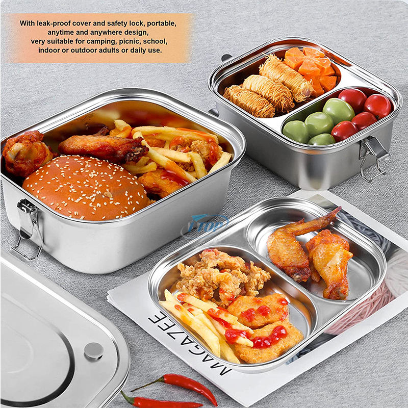 Vente en gros Adultes Enfants Leakproof Lunch Bento Box conteneur de stockage des aliments 304 Boîte à Lunch en Acier Inoxydable avec Couvercle