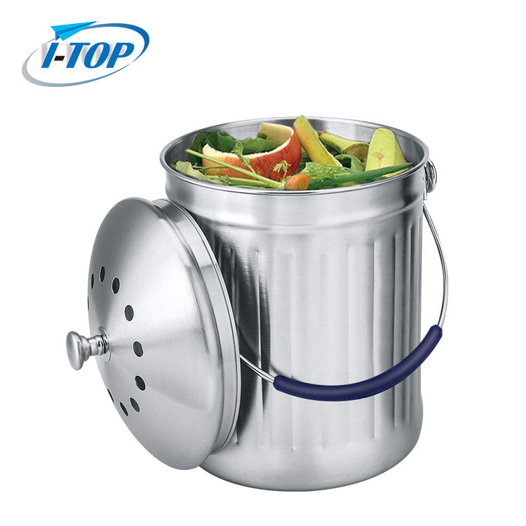 Bac à compost en acier inoxydable de comptoir de seau à compost de cuisine d'intérieur de 1,0 gallon avec couvercle scellé