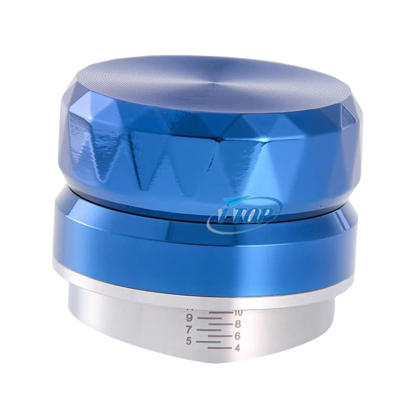 Distributeur de café réglable bleu métallique Base en acier inoxydable 304 pour lisser le niveleur de café en poudre de café