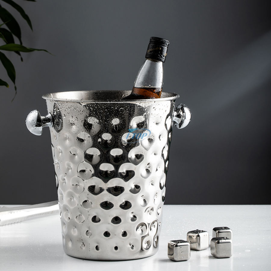 Vente en gros de seau à vin argenté 4L refroidisseur seau en métal galvanisé seau à glace pour le camping