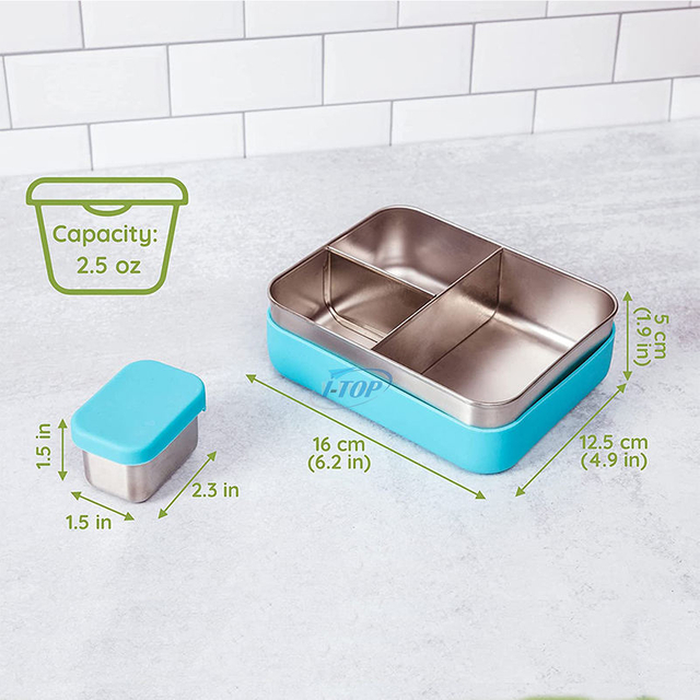 Nouvelle arrivée étanche 3 compartiments école enfants style bento conteneur de stockage des aliments boîte à lunch en acier inoxydable bento boîte à lunch pour