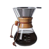 Vente chaude verser sur la cafetière en verre à haute teneur en borosilicate avec goutte à goutte de café en acier inoxydable sans papier et manchon en bois