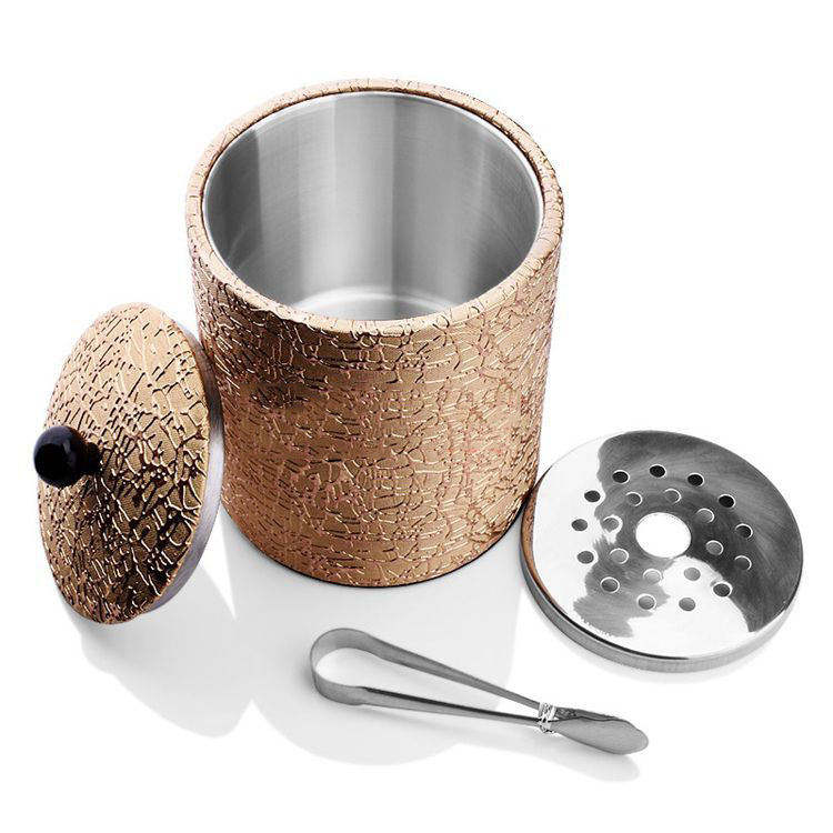 Chambre d'hôtel en cuir pu mini petit bière vin champagne seau à glace en acier inoxydable refroidisseur de vin refroidisseur seau à glace avec pince