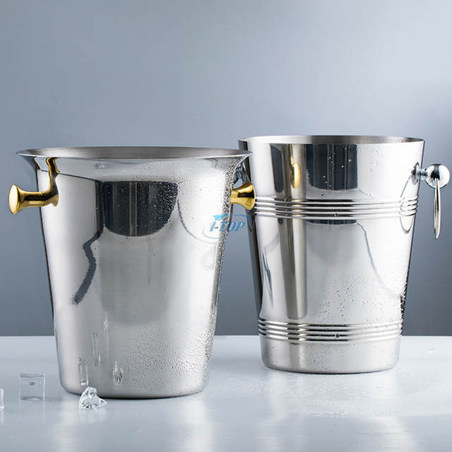 Seau à champagne en acier inoxydable Grand seau à glace avec poignées élégantes et classiques Idéal pour le champagne froid à la maison