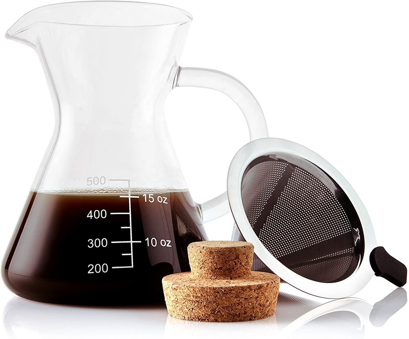 Versez sur la cafetière avec filtre Apace Living avec tasse à mesurer et bouchon en liège Élégant goutteur de café avec verseuse en verre