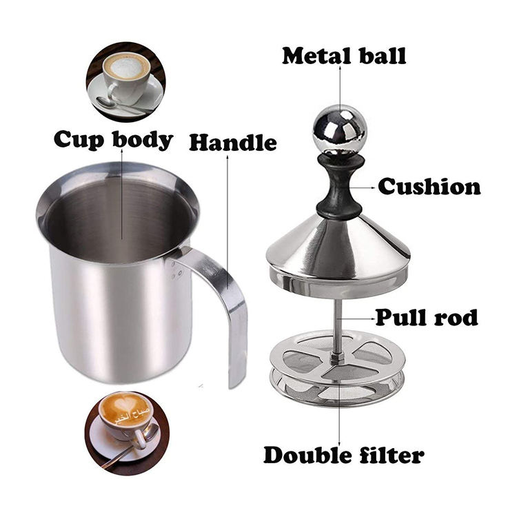 Mousseur à lait HomeGoal en acier inoxydable manuel mousseur à lait portable café lait mousseur pichets