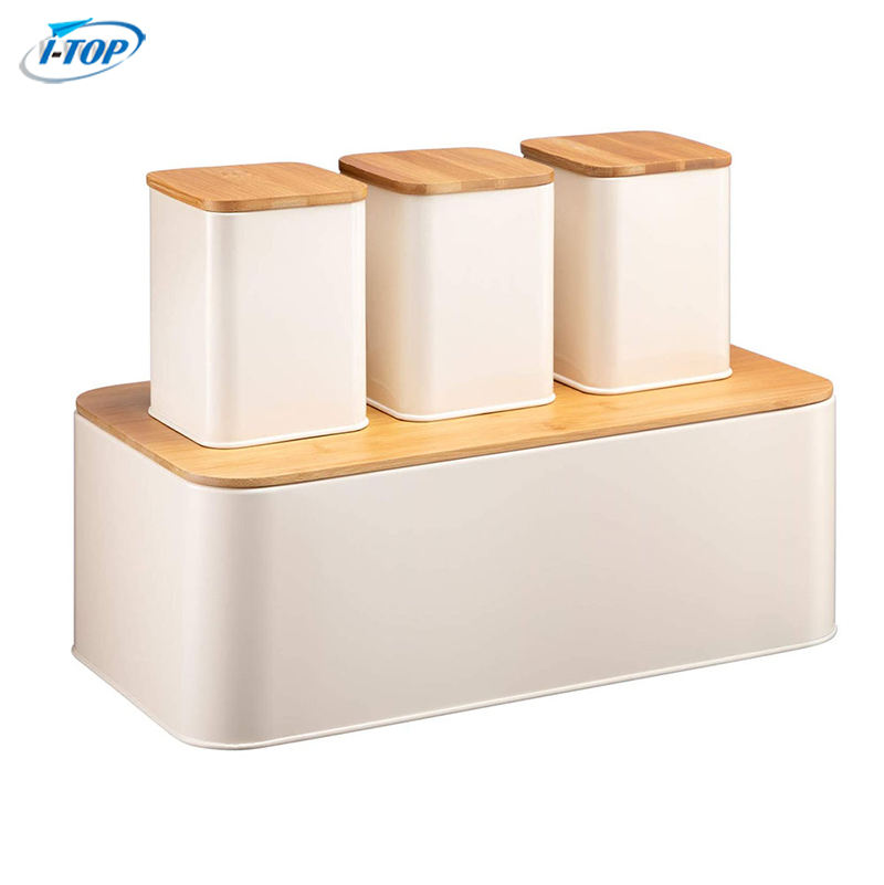 3 pièces thé sucre café bidon ensemble bocaux de stockage cuisine bidon de stockage ensemble avec couvercle en bambou