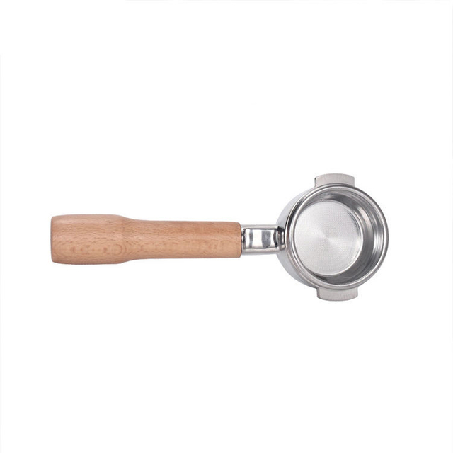 Porte-filtre à café sans fond en acier inoxydable de 58 mm avec poignée en bois