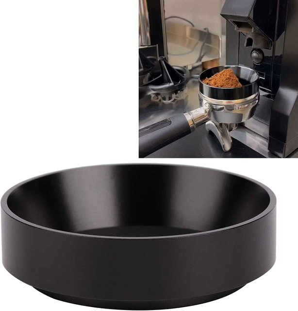 Entonnoir de dosage de café en aluminium, entonnoir à anneau de dosage de poudre de café avec argent de remplacement magnétique pour la maison de bureau (51-58 mm))