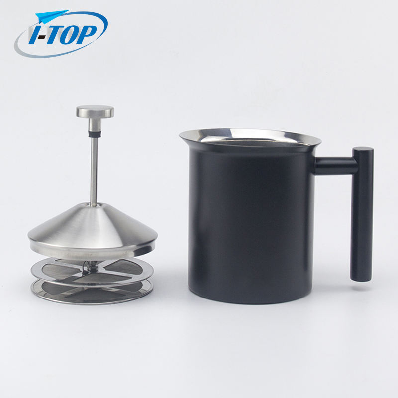 Café Cappuccino Latte Chocolat Double Filtre Écran 304 En Acier Inoxydable De Poche Manuel Mousseur À Lait Pichet