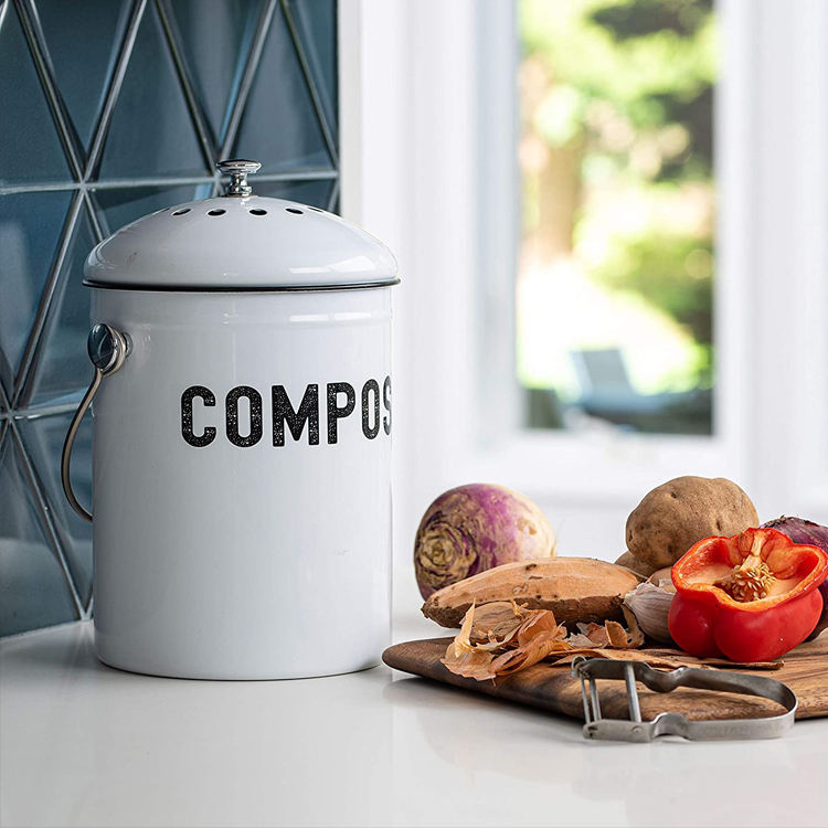 Poubelle à compost de cuisine pour comptoir de cuisine - Seau à compost de 1,0 gallon avec couvercle pour engrais d'élevage de comptoir