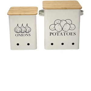 Récipient de stockage des aliments avec couvercle en bambou et trou de stockage en étain d'aération pour les ensembles de bidons d'oignon et d'ail de pomme de terre pour comptoir de cuisine