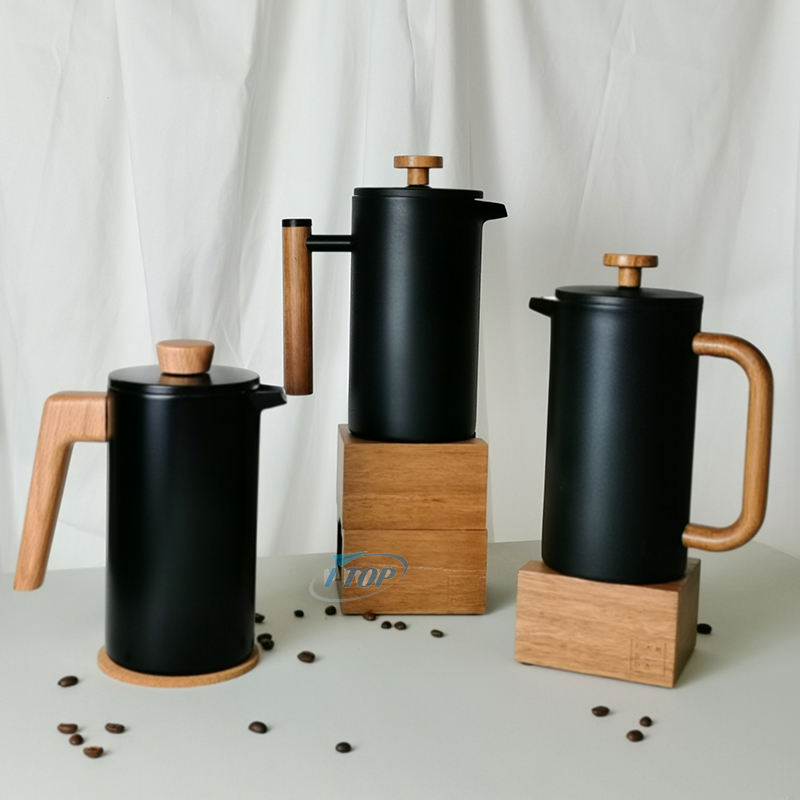 Presse française en acier inoxydable de style classique 34 oz Cafetière à double paroi isolée Presse française avec poignée incurvée