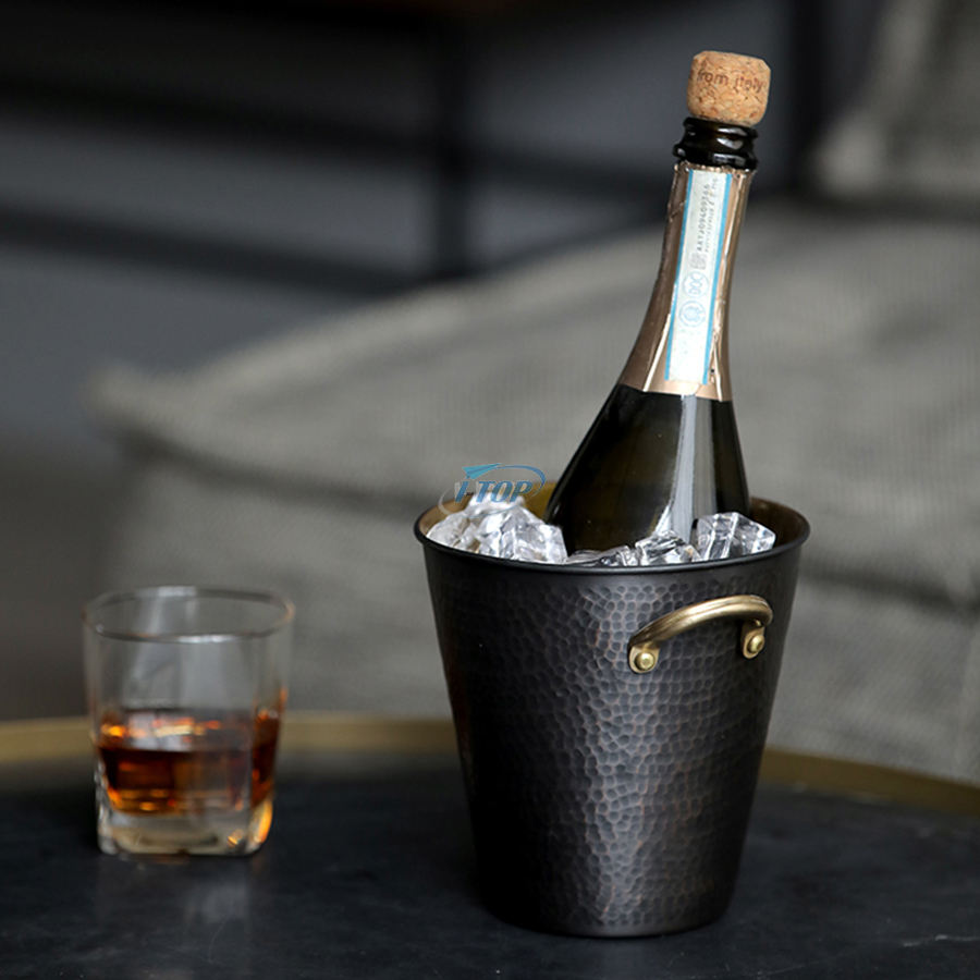 Logo personnalisé 4L Seau à vin en argent Refroidisseur Seau en métal Seau à glace galvanisé avec pelle et couvercle