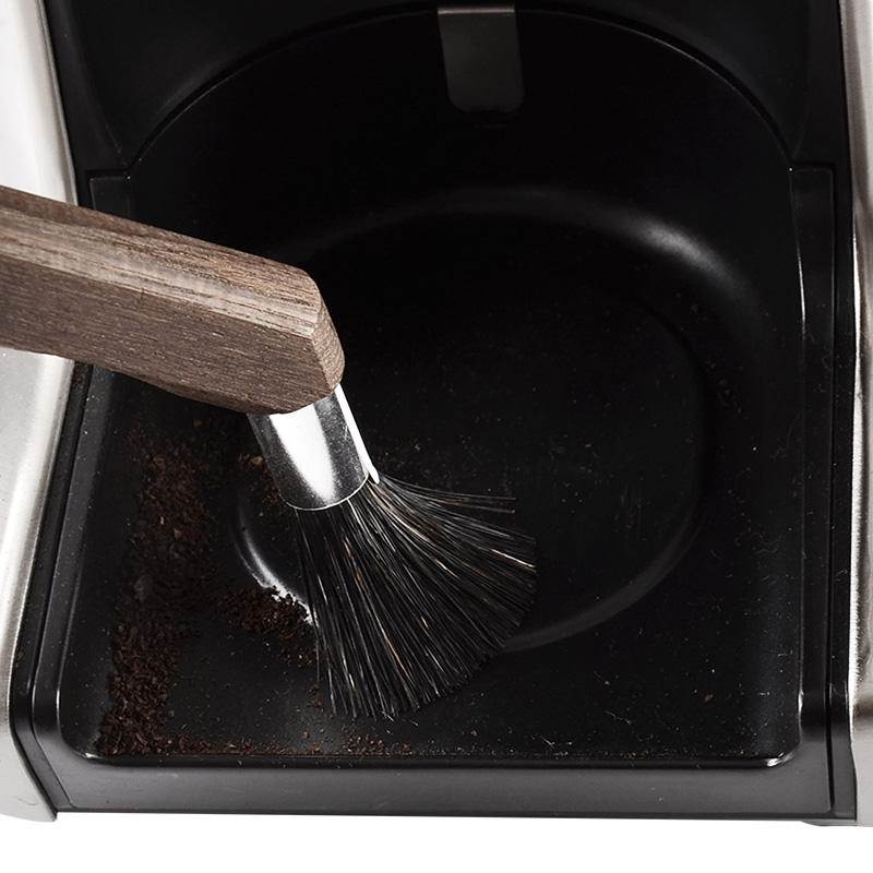 Brosse à café professionnelle, brosse à moulin à café à poils naturels, brosse à expresso à manche en noyer avec lanière pour Barista