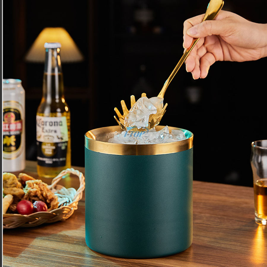 Luxe 3L Portable cocktail panier à glace or refroidisseur seau à vin Double paroi en acier inoxydable seau à glace pour les fêtes