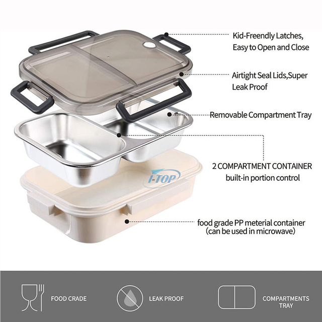 Offre spéciale lave-vaisselle boîtes à lunch écologiques en acier inoxydable alimentaire Snack conteneur bento boîtes à lunch avec 5 compartiments