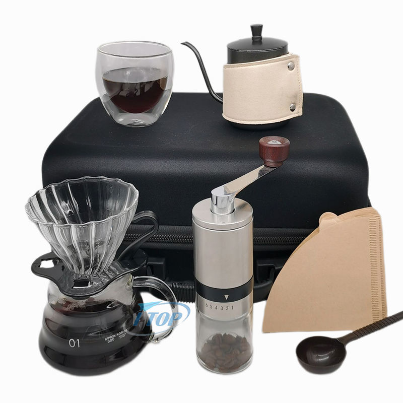 Offre spéciale verser sur ensemble V60 Kit de café Mini acier inoxydable Portable main grain de café manuel moulin à café en gros